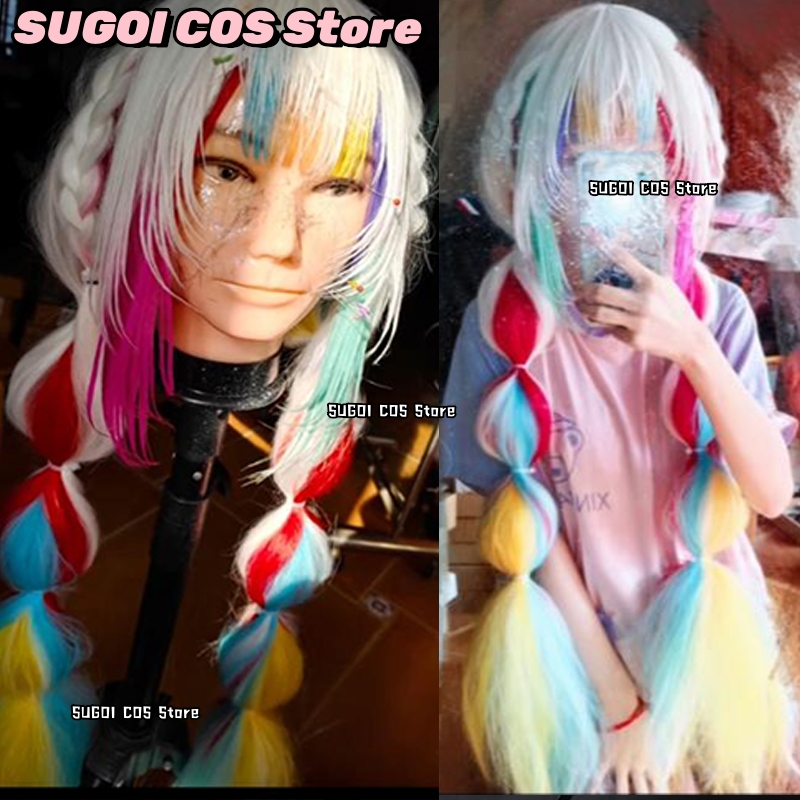 Cosplay Wig Colored - aBcSCS * ノア・ジョガサキコスプレウィッグゲーム魔法少女魔女裁判アニメコスプレ女性カラフルかつら耐熱髪ロールプレイ