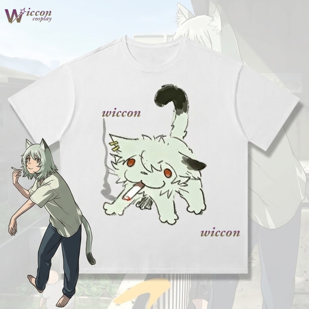 Anime Merchandise Shirt - YesOk チェーンスモーカー猫矢尾子かわいいアニメプリント半袖イタ Tシャツ綿コスプレアニメティーンアニメグッズ Casua